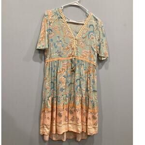 Esther & Co Womens Boho Dress Medium M Tiered Green Garden Festival Summer Beach